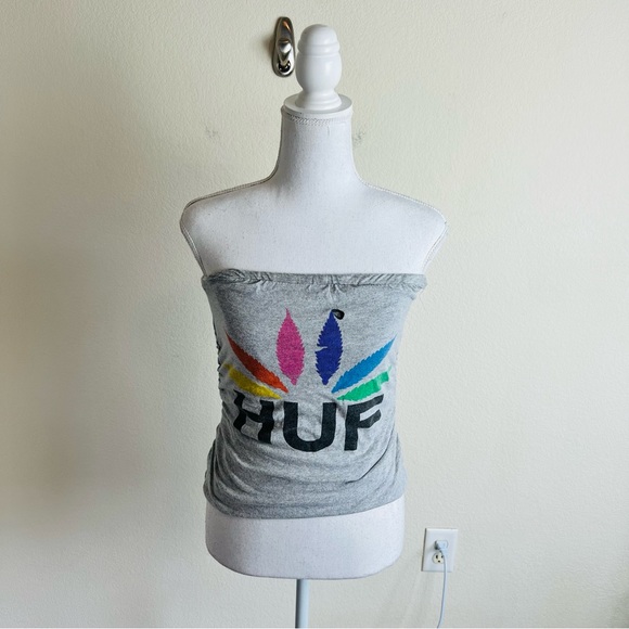 HUF REWORKED Grey Rainbow Ruched Tube Top - Picture 5 of 10